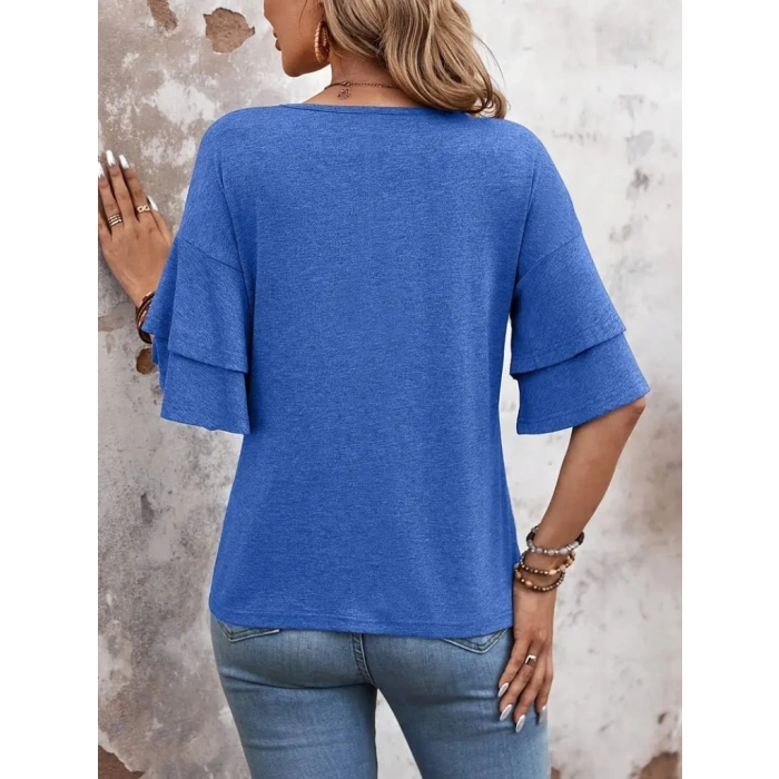 Kadın Kısa Kollu V Yakalı Viskon Bluz