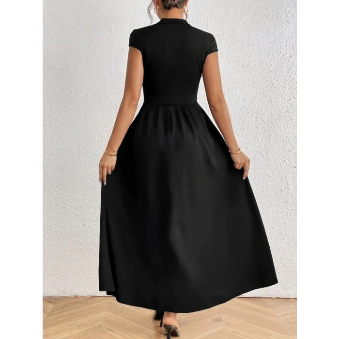 Kadın Kısa Kollu Yarı Balıkçı Yaka Viskon Elbise