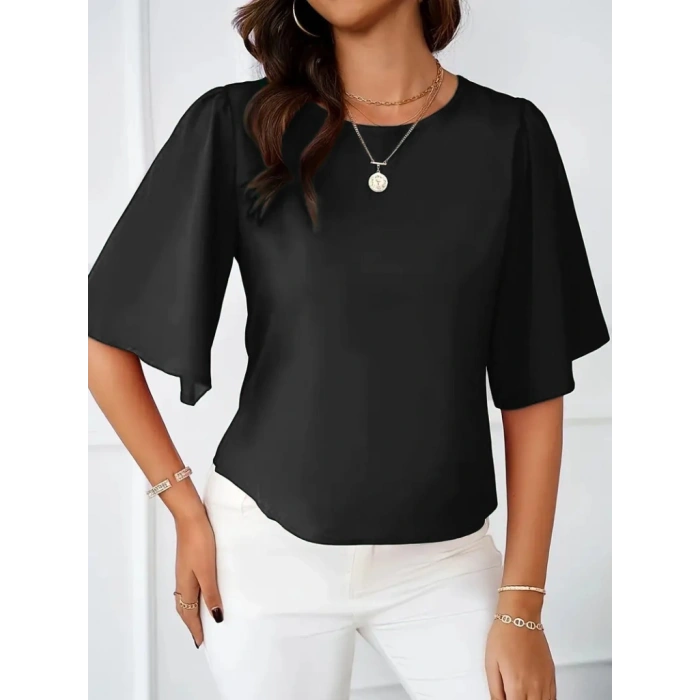 Kadın Kısa Kollu Yuvarlak Yaka Sandy Bluz