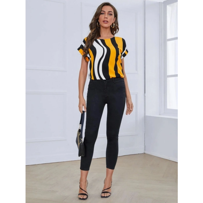Kadın Kısa Yarasa Kol Bisiklet Yaka Süprem Bluz