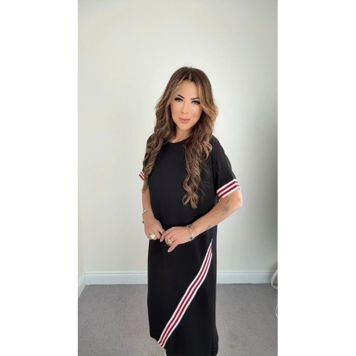 Kadın Kol Ve Etek şerit Detaylı idi Boy Elbise