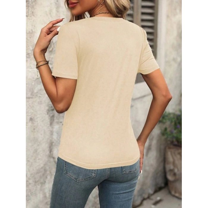 Kadın Kollu V Yakalı Omuzlarda çizgi Detaylı Viskon Bluz