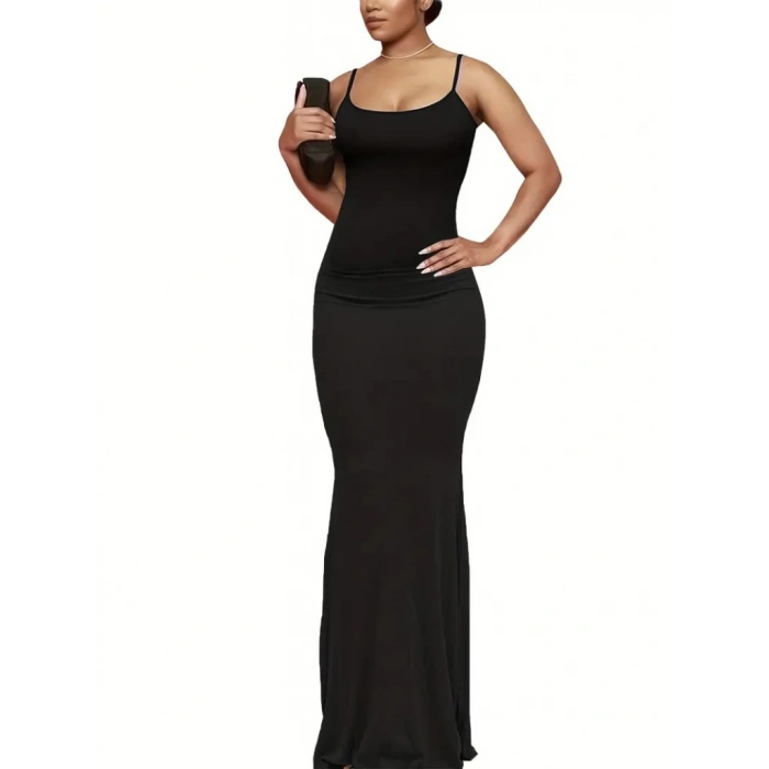 Kadın Kolsuz Askılı Bodycon Uzun Viskon Elbise