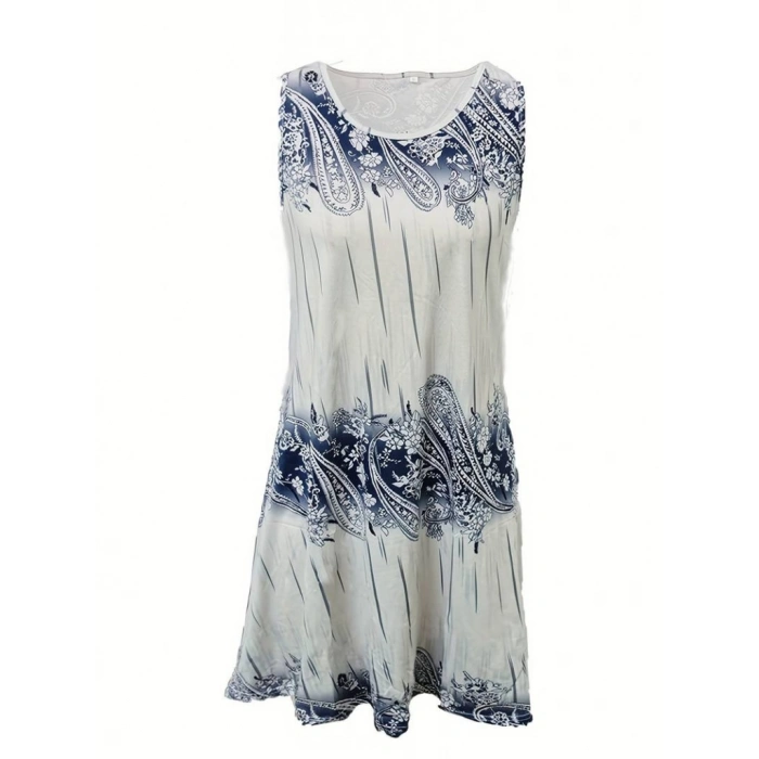 Kadın Kolsuz Bisiklet Yaka Desenli Süprem Elbise