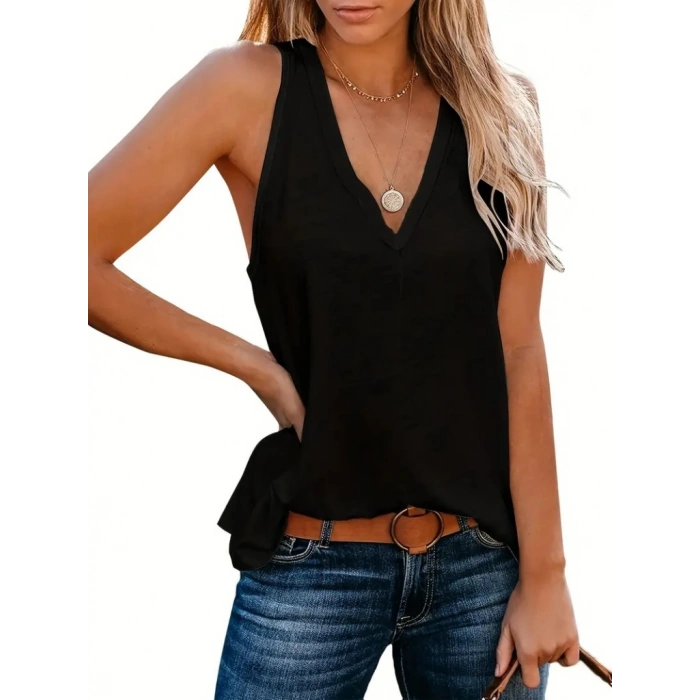 Kadın Kolsuz V Yakalı Salaş Viskon Bluz