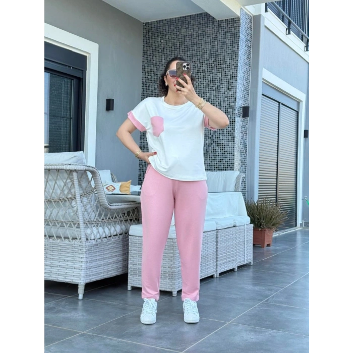 Kadın Kristal Kumaş Garnili Cep Detaylı Ikili Takım