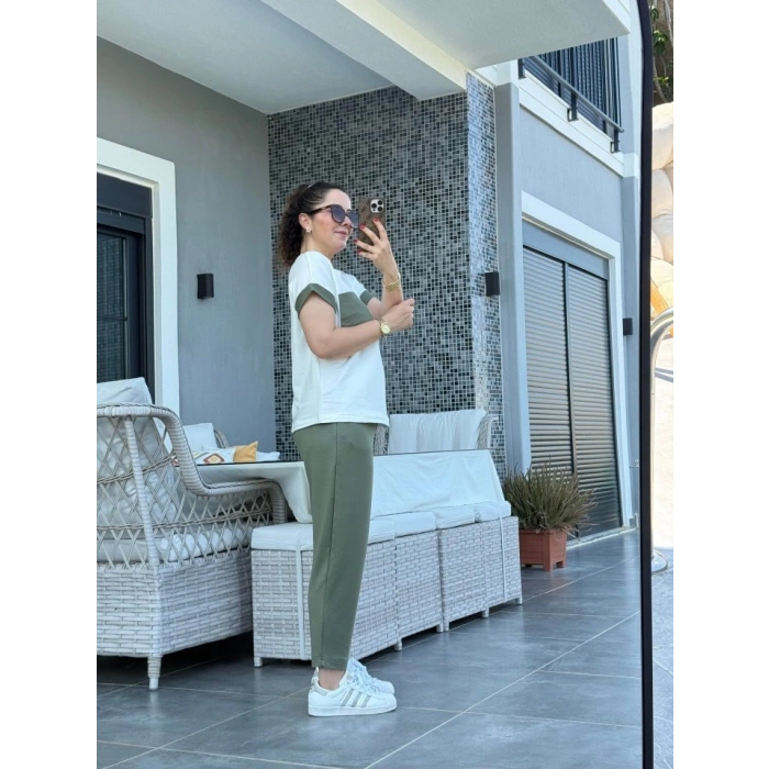 Kadın Kristal Kumaş Garnili Cep Detaylı Ikili Takım