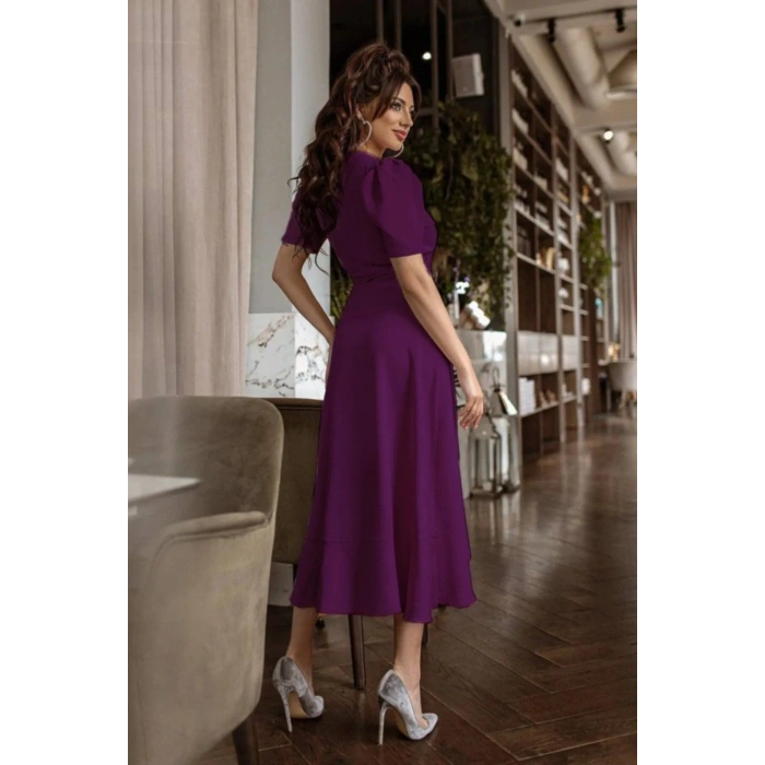 Kadın Kruvaze Yaka idi Boy Kuşaklı Krep Elbise 120 Cm