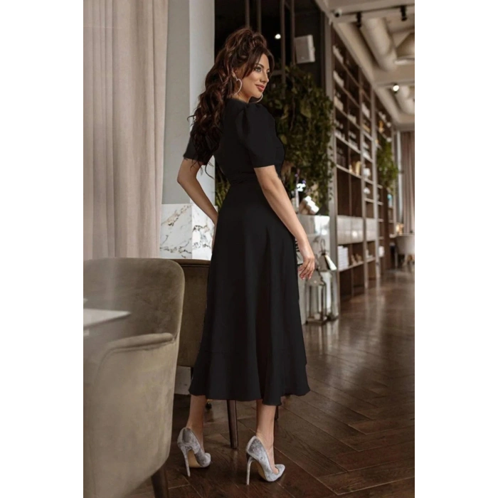 Kadın Kruvaze Yaka idi Boy Kuşaklı Krep Elbise 120 Cm