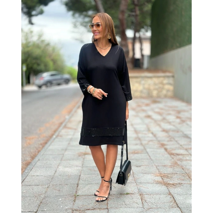 Kadın odal Kumaş Kol Ve Etek Ucu Payetl Elbise