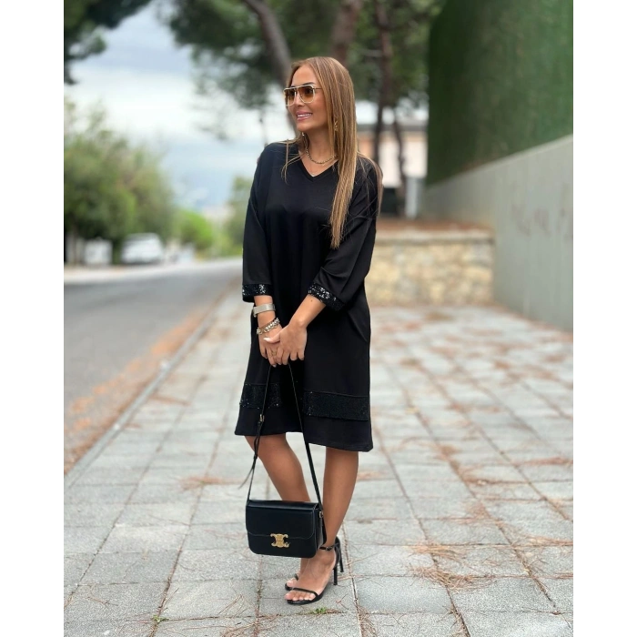 Kadın odal Kumaş Kol Ve Etek Ucu Payetl Elbise