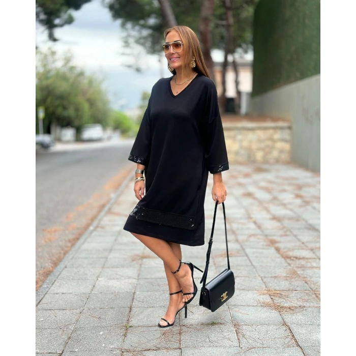 Kadın odal Kumaş Kol Ve Etek Ucu Payetl Elbise