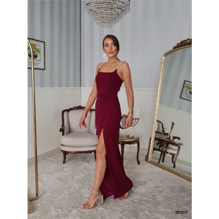 Kadın Omuz Askılı Derin Yırtmaç Detay axi Boy Elbise