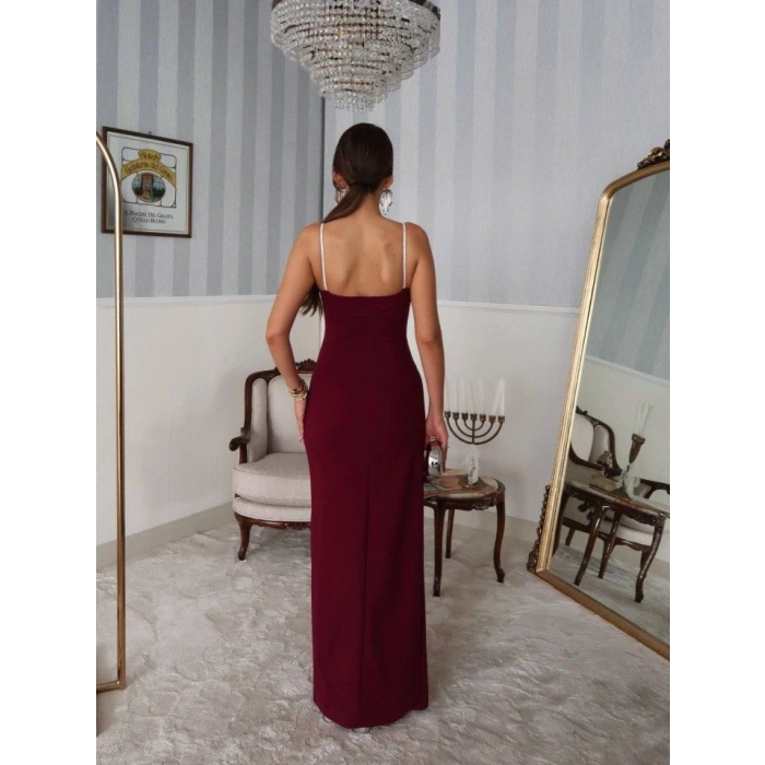 Kadın Omuz Askılı Derin Yırtmaç Detay axi Boy Elbise