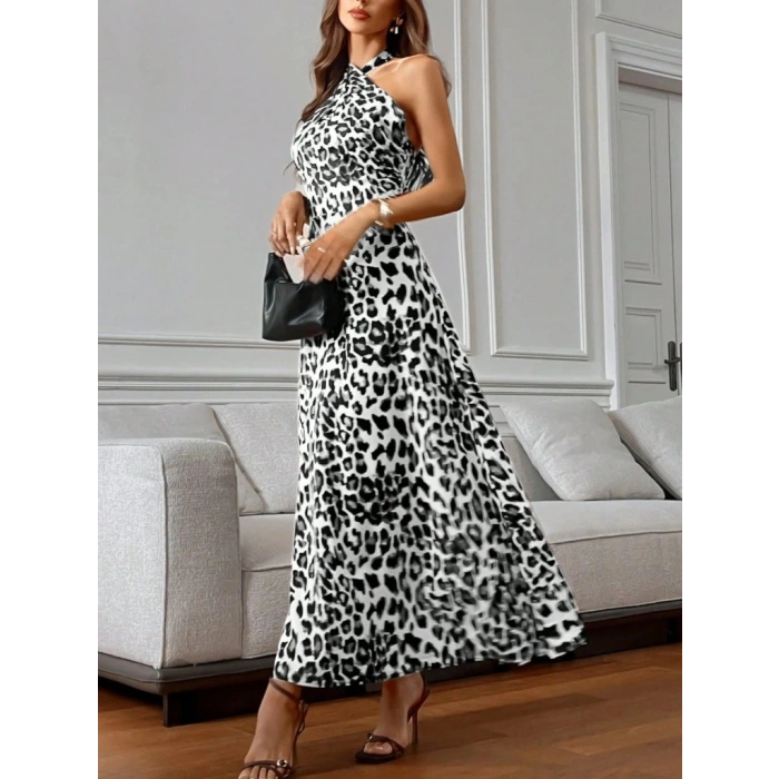 Kadın Omuzlardan Açık Boyundan çapraz Bağlama Detaylı Süprem Elbise