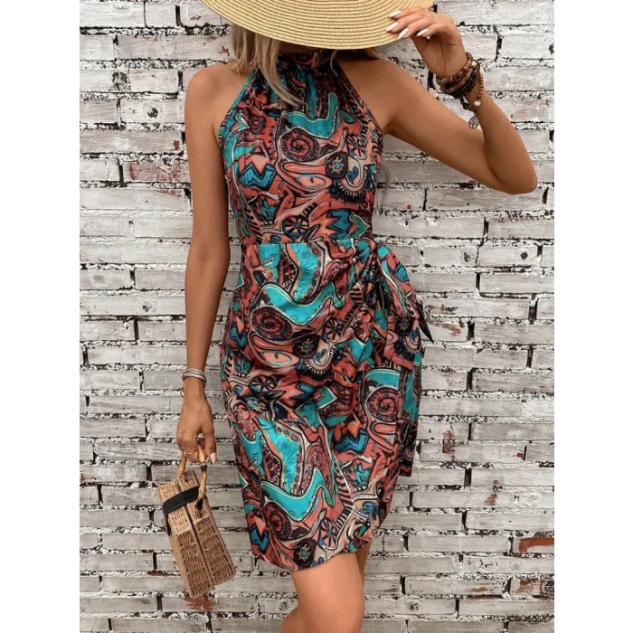 Kadın Omuzlardan Açık Yarı Balıkçı Yaka Yandan çapraz Bağlama Detaylı Süprem Kısa Elbise