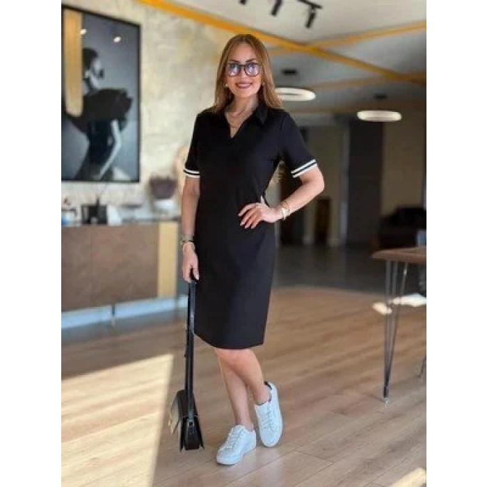 Kadın Polo Yaka Kol Ribanalı Çift Sweat Elbise