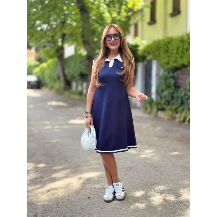 Kadın Ribana Detaylı ıfır Kol Midi Boy Elbise