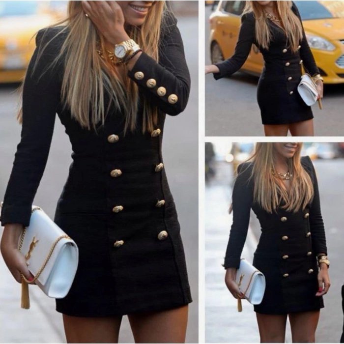 Kadın Scuba Dalgıç Kumaş Dugme Detaylı ini Elbise