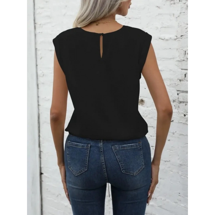 Kadın Sıfır Kol Etek Ucu Bağlama Detay Ithal Krep Bluz