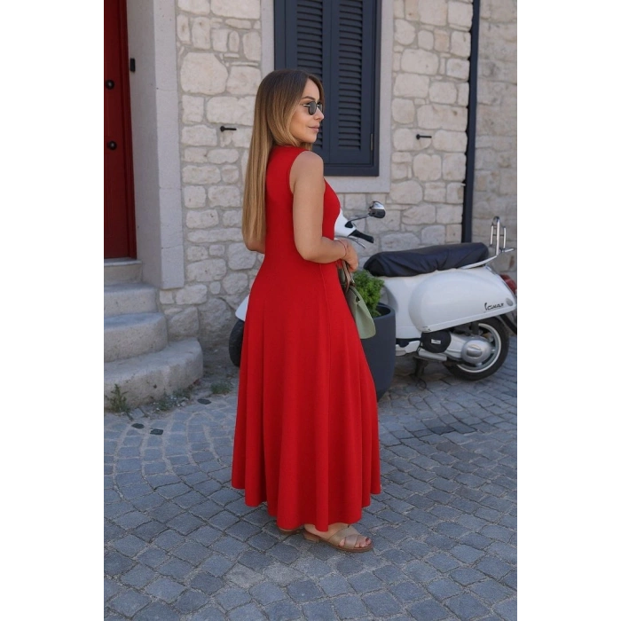 Kadın Sıfır Kollu Bisiklet Yaka Viskon Elbise