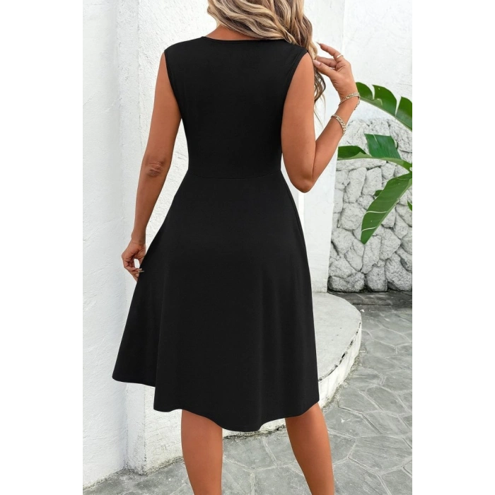 Kadın Sıfır Kollu önden çapraz Detaylı Leopar Desenli Süprem Elbise