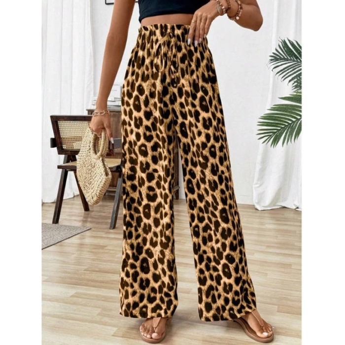 Kadın Süprem Kumaş Beli Lastikli Leopar Desen Pantolon