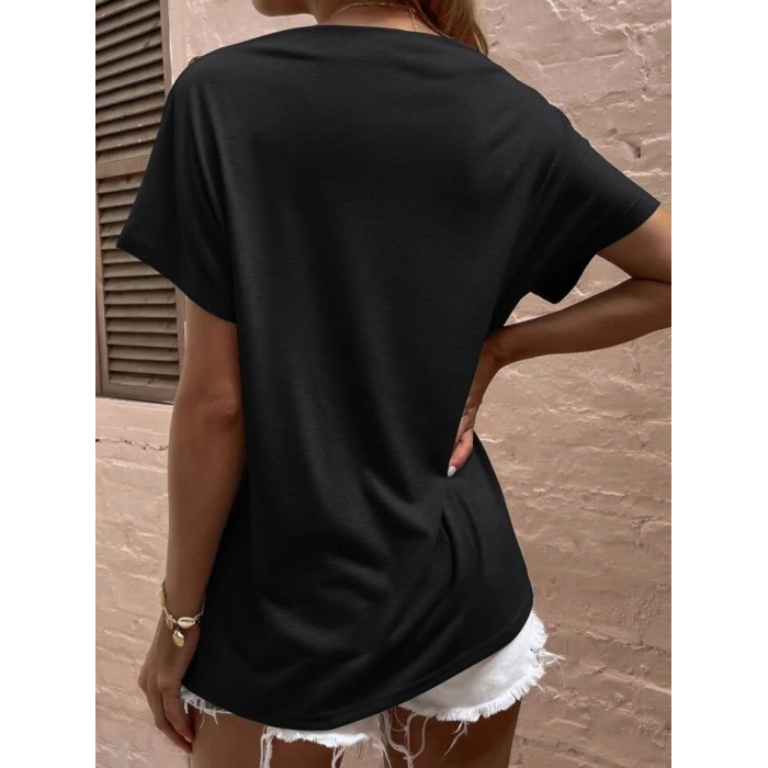 Kadın Tek Omuzu Açık Düğme Detaylı Salaş Viskon Bluz