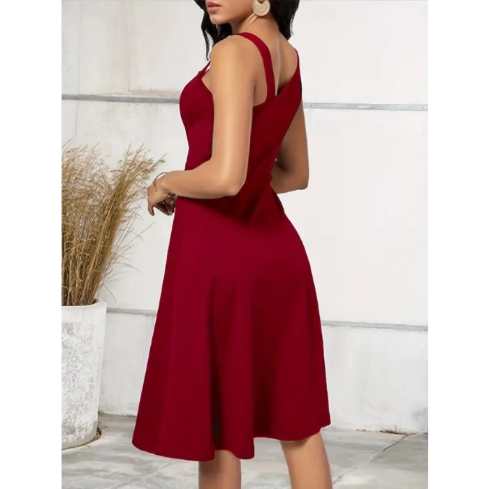 Kadın Tek Omuzu şerit Detaylı Kolsuz Yandan Düğme Detaylı Janjan Krep Elbise