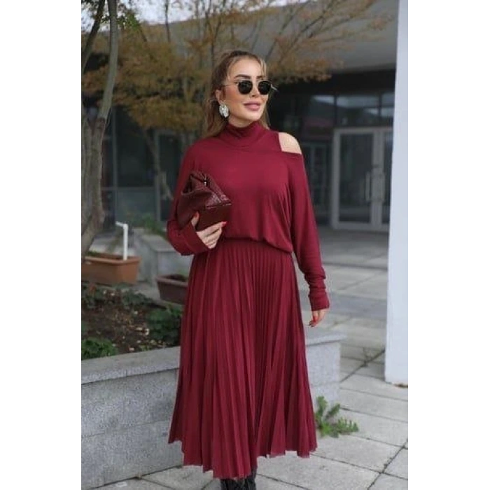 Kadın Triko Plise Ve Tül Detay Iki Parça Elbise