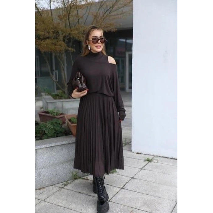 Kadın Triko Plise Ve Tül Detay Iki Parça Elbise