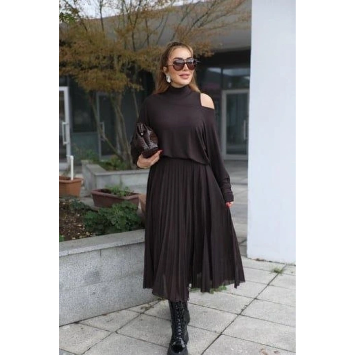 Kadın Triko Plise Ve Tül Detay Iki Parça Elbise