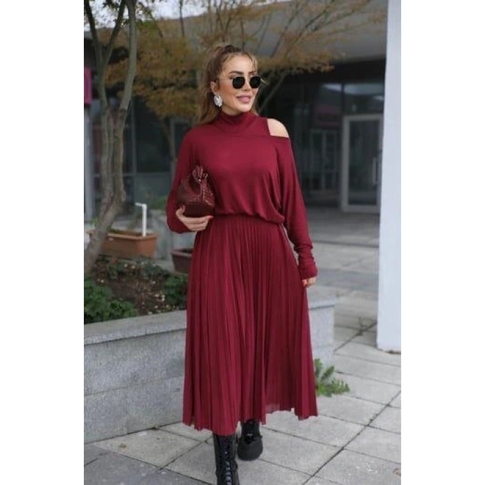 Kadın Triko Plise Ve Tül Detay Iki Parça Elbise