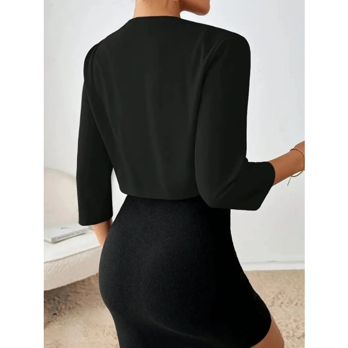 Kadın Truvakar Kol önü Açık Kısa Ithal Krep Ceket