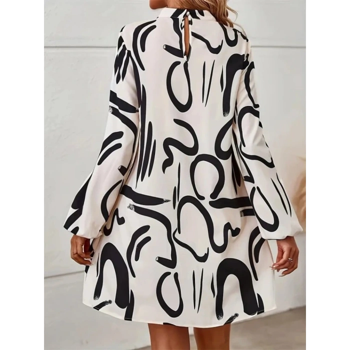 Kadın Uzun Kollu Balıkçı Yaka Desenli şardonlu Dalgıç Elbise