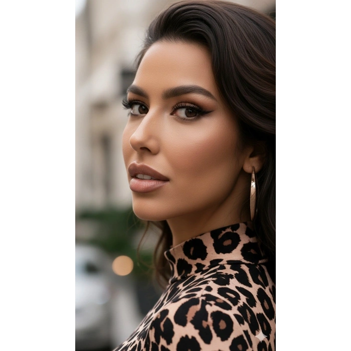 Kadın Uzun Kollu Balıkçı Yaka eopar Desenli idi Boy Elbise