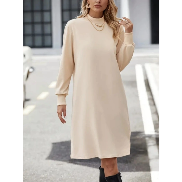 Kadın Uzun Kollu Balıkçı Yaka Kısa şardonlu Dalgıç Elbise