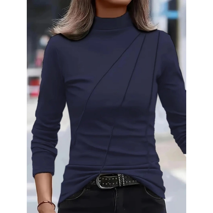 Kadın Uzun Kollu Balıkçı Yaka önden şerit Detay Dalgıç Bluz