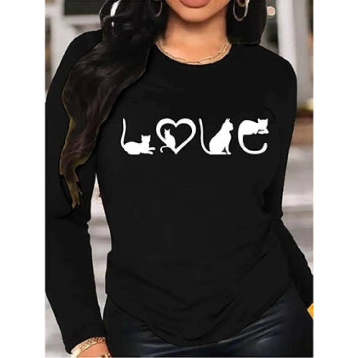 Kadın Uzun Kollu Bisiklet Yaka Baskılı Viskon Bluz