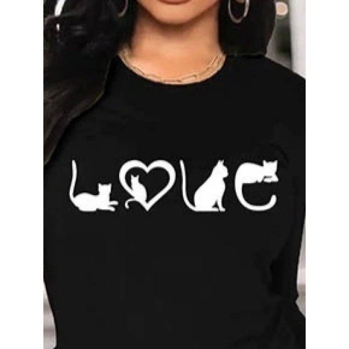 Kadın Uzun Kollu Bisiklet Yaka Baskılı Viskon Bluz