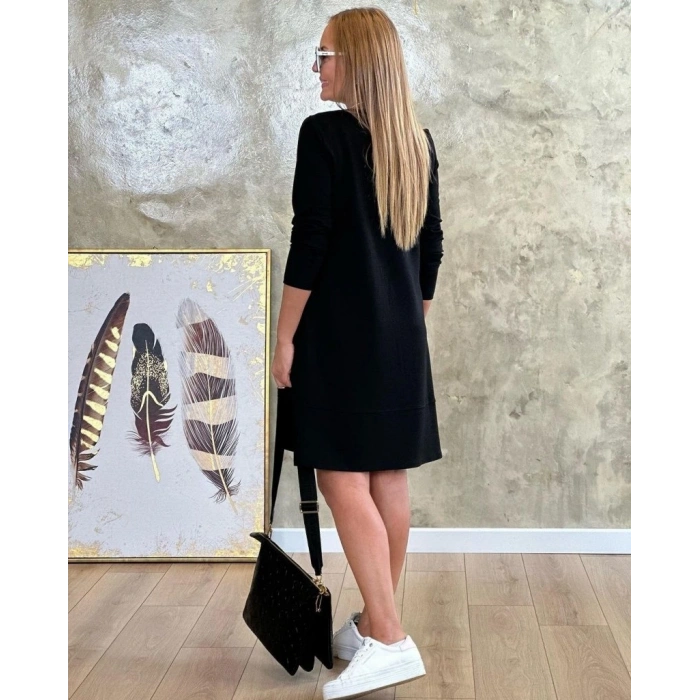 Kadın Uzun Kollu Bisiklet Yaka Cep Detay Etek Ucu Volanlı Iki Iplik Elbise