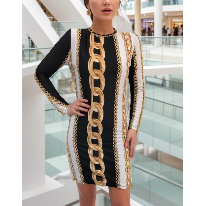 Kadın Uzun Kollu Bisiklet Yaka cuba idi Boy Elbise