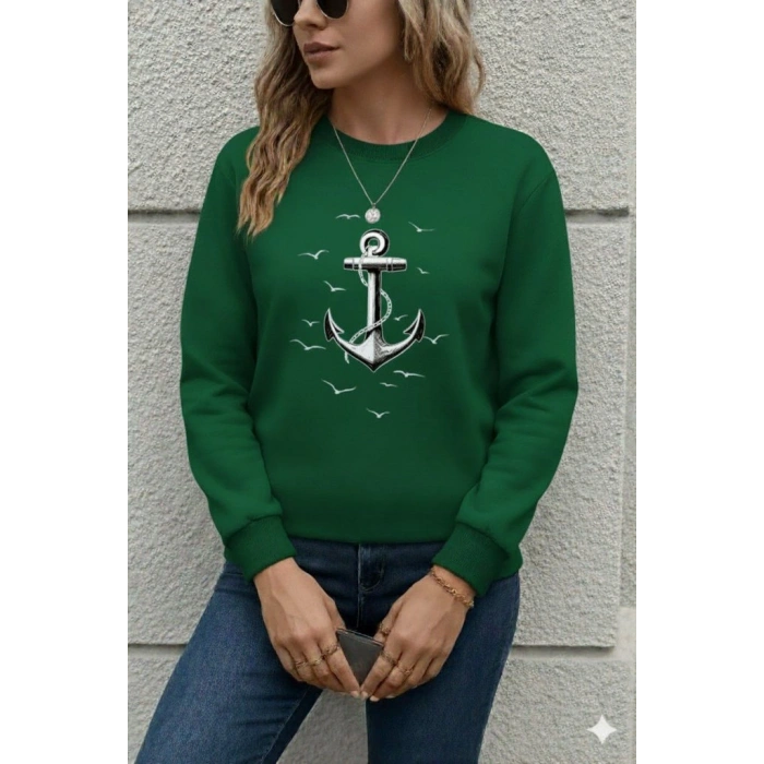 Kadın Uzun Kollu Bisiklet Yaka Desenli Viskon Iki Iplik Bluz