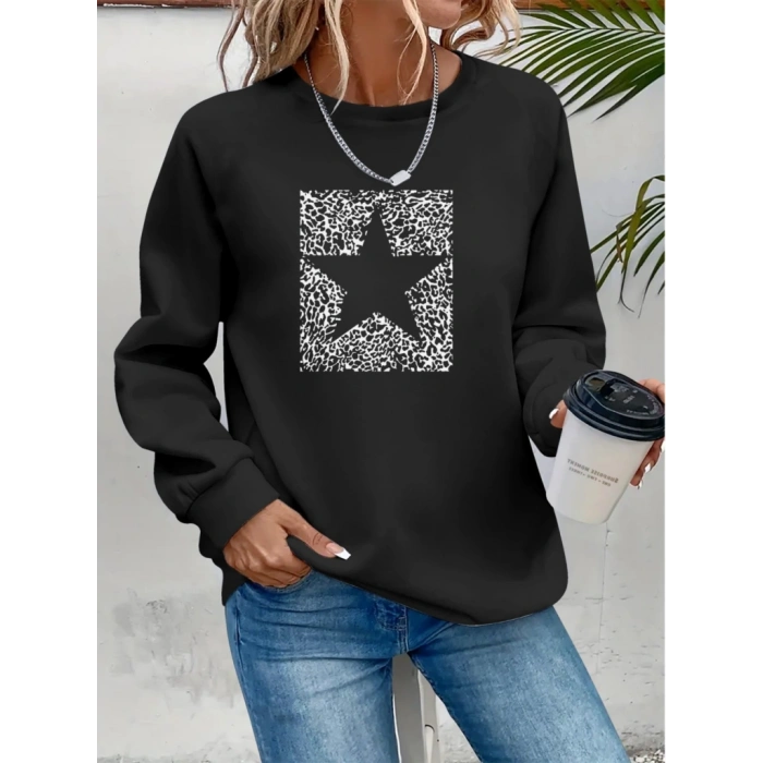 Kadın Uzun Kollu Bisiklet Yaka Desenli Viskon Iki Iplik Bluz