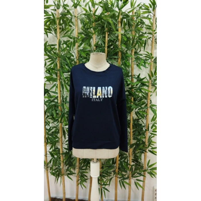 Kadın Uzun Kollu Bisiklet Yaka Desenli Viskon Iki Iplik Bluz