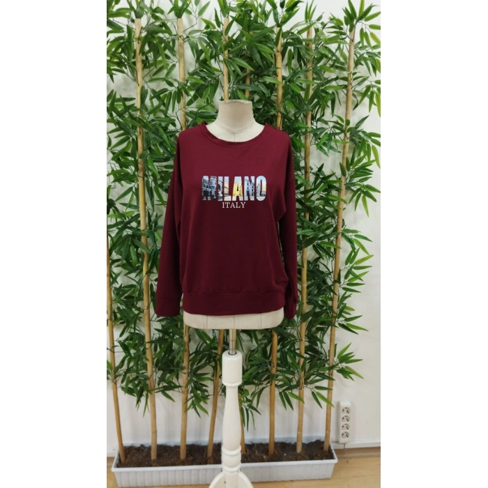 Kadın Uzun Kollu Bisiklet Yaka Desenli Viskon Iki Iplik Bluz