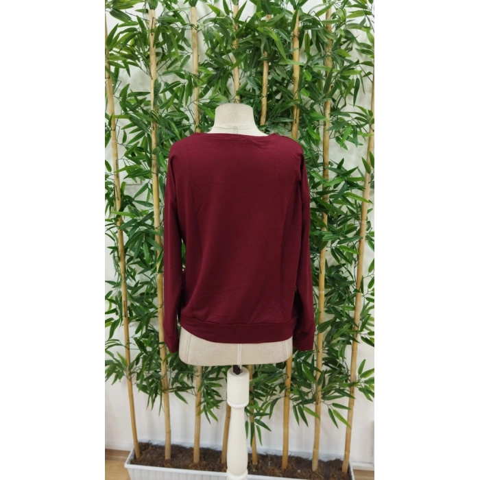 Kadın Uzun Kollu Bisiklet Yaka Desenli Viskon Iki Iplik Bluz