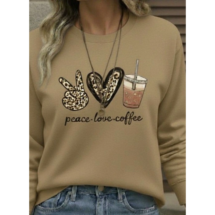 Kadın Uzun Kollu Bisiklet Yaka Kalp Desenli Viskon Iki Iplik Bluz