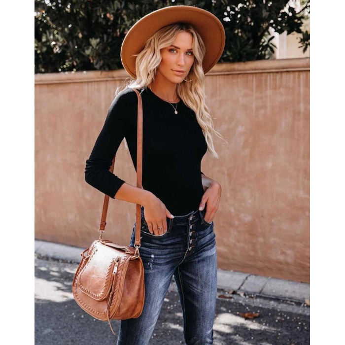 Kadın Uzun Kollu Bisiklet Yaka Kaşkorse Bluz