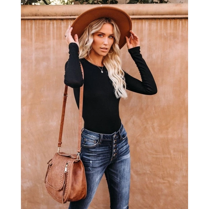 Kadın Uzun Kollu Bisiklet Yaka Kaşkorse Bluz